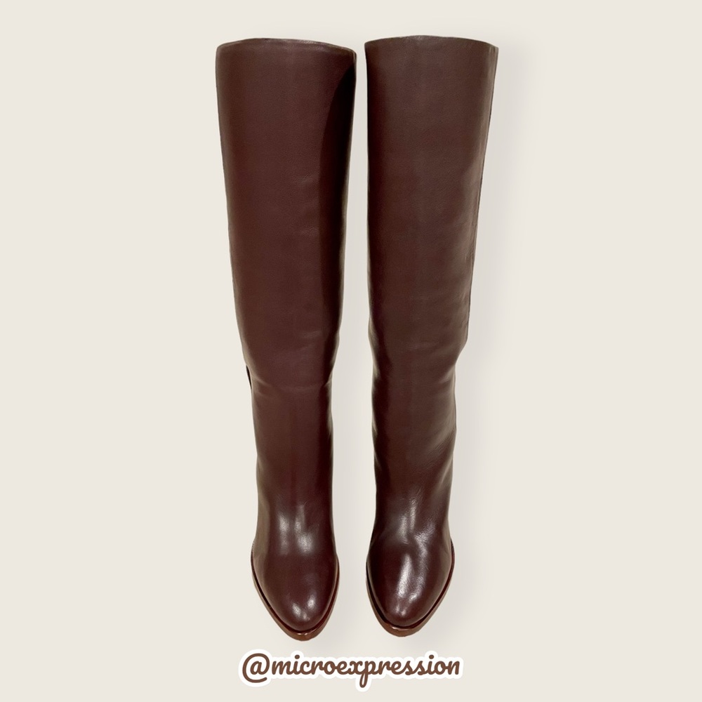$399 Frye June Slouch Knee High Brown Leather Heeled Pull On Tall Winter Boots - Picture 8 of 16